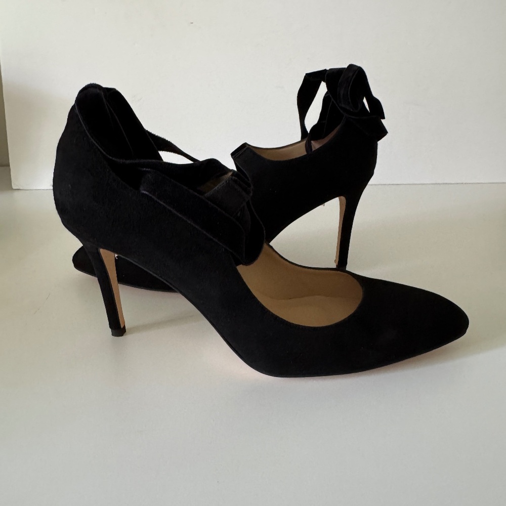 NEW LK Bennett Mesha Black Suede Heels Size US US 10.5 Velvet Ribbon Ankle Ties